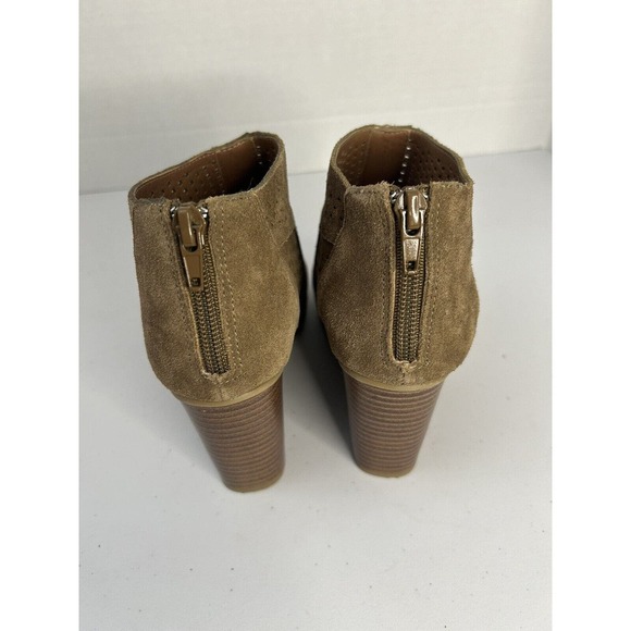 Moda Spana Uma Khaki Suede Wedge Heel Perforated Ankle Peep Toe Boot Women's 6.5 - Picture 5 of 9